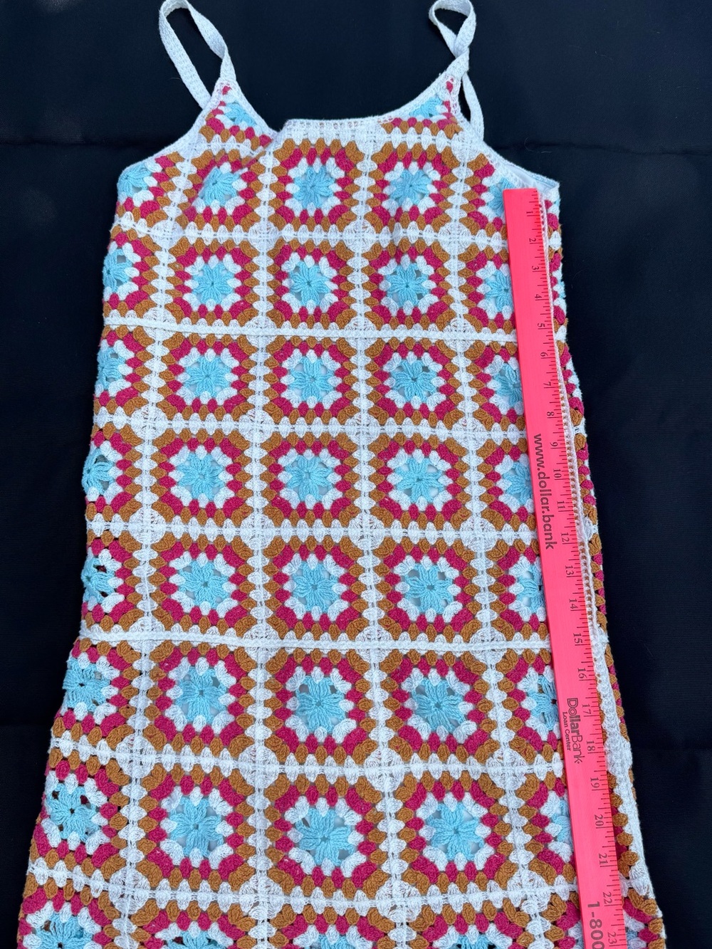 Y2k 90s granny core square Crochet Coquette Boho Dollete Slip Dress women’s Sz S